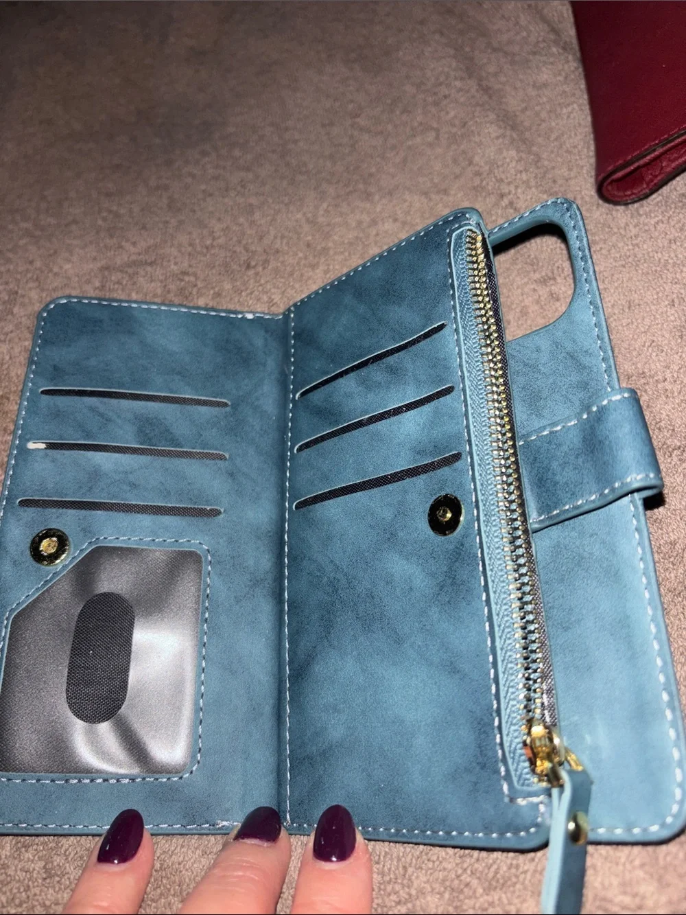Women’s Blue Leather Phone Wallet Case… holds IPhone 15 easily